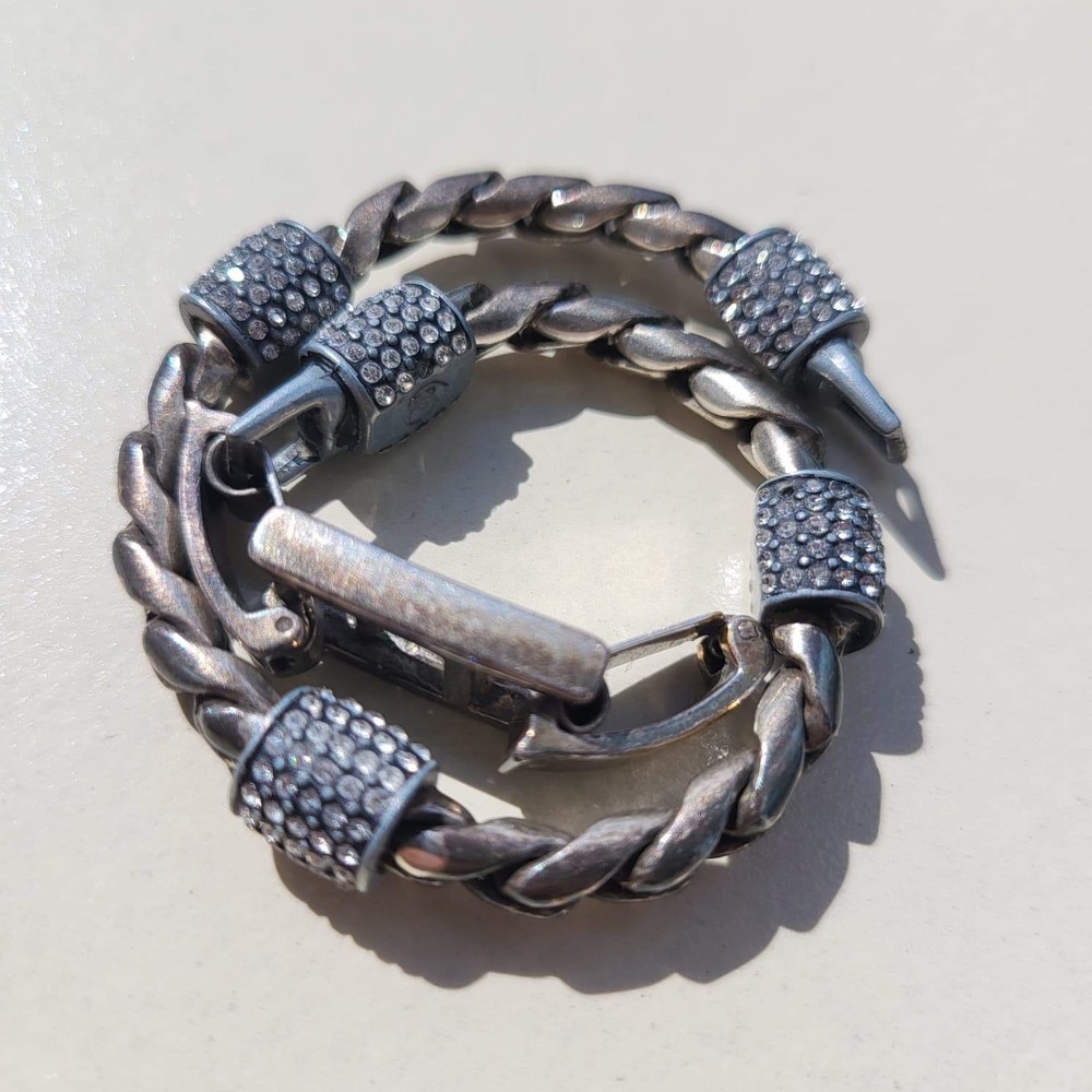 Brighton Meridian Twisted Rope Barrel Bead Bracelet Silver Pave Crystal